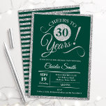 30th Birthday Party - ANY AGE Green Silver Invitation<br><div class="desc">30th birthday party invitation for men or women. Elegant invite card in green with faux glitter silver foil. Features typography script font. Cheers to 30 years! Can be personalised into any year. Perfect for a milestone adult bday celebration.</div>