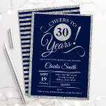 30th Birthday Party - ANY AGE Navy Silver Invitation<br><div class="desc">30th birthday party invitation for men or women. Elegant invite card in navy with faux glitter silver foil. Features typography script font. Cheers to 30 years! Can be personalised into any year. Perfect for a milestone adult bday celebration.</div>