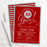 30th Birthday Party - ANY AGE Red Silver Invitation<br><div class="desc">30th birthday party invitation for men or women. Elegant invite card in red with faux glitter silver foil. Features typography script font. Cheers to 30 years! Can be personalised into any year. Perfect for a milestone adult bday celebration.</div>