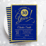 30th Birthday Party - ANY AGE Royal Blue Gold Invitation<br><div class="desc">30th birthday party invitation for men or women. Elegant invite card in royal blue with faux glitter gold foil. Features typography script font. Cheers to 30 years! Can be personalised into any year. Perfect for a milestone adult bday celebration.</div>