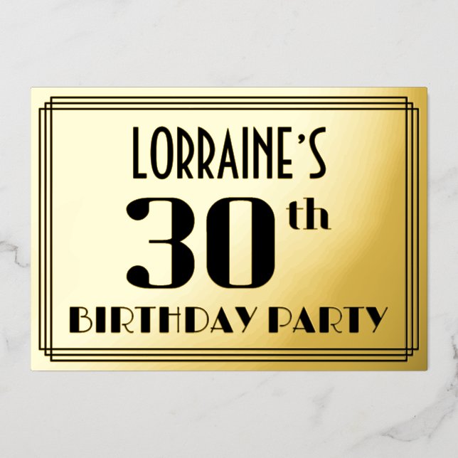 30th Birthday Party: Art Deco Look “30” and Name (Front)