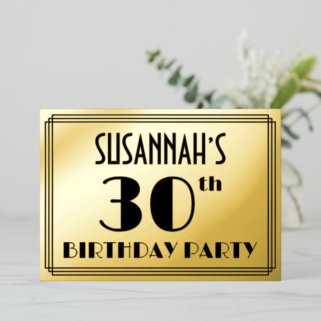 30th Birthday Party — Art Deco Look “30” + Name (Standing Front)