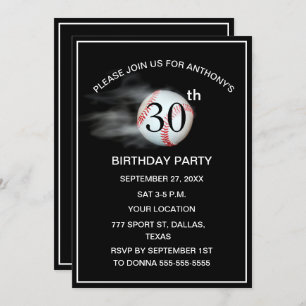 30th Birthday Party Baseball Black Dad Sport  Invitation