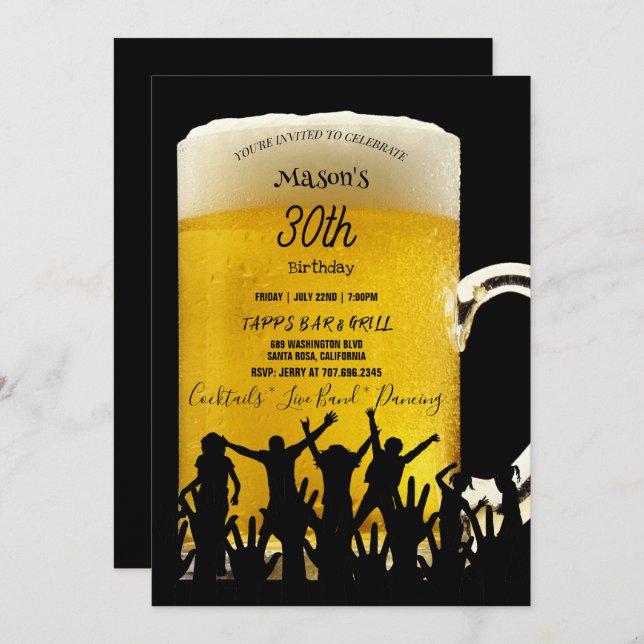 30th Birthday Party Beer Mug Dancers Silhouette  Invitation (Front/Back)
