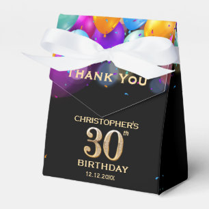 30th Birthday Party Black and Gold Balloons Favour Box
