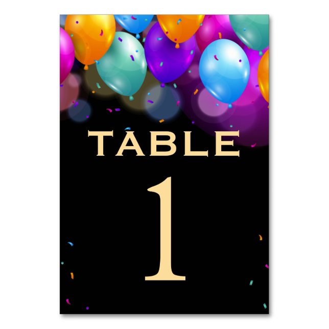 30th Birthday Party Black and Gold Balloons Table Number (Front)