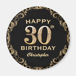30th Birthday Party Black and Gold Glitter Frame Magnet