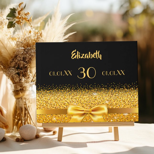 30th birthday party black gold bow elegant guest book (Creator Uploaded)