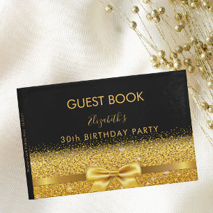 30th birthday party black gold bow glam sparkle guest book