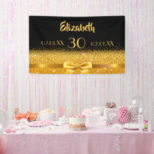 30th birthday party black gold name welcome banner