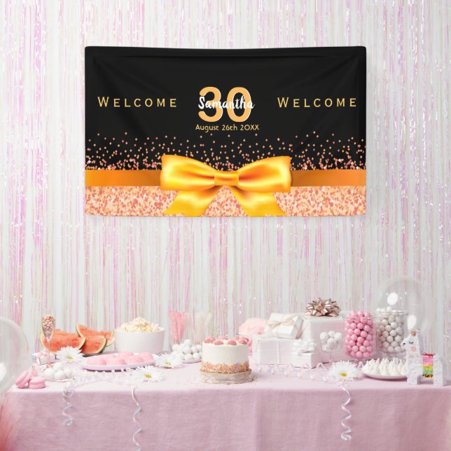 30th birthday party black gold welcome banner (Party)