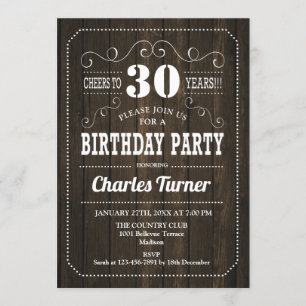 30th Birthday Party - Brown Wood Pattern Invitation
