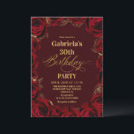30th Birthday Party Burgundy Red Gold Floral Invitation<br><div class="desc">Modern black and red with gold birthday invitation template is perfect for stylish birthday party. Elegant-minimalistic themed invite is full of fun and modern design elements,  elegant calligraphy and modern fonts. Birthdays are special days,  and this invite can help it make a memorable for friends.</div>