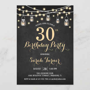 30th Birthday Party - Chalkboard Gold Invitation