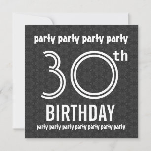 30th Birthday Party Charcoal Stars and White W1491 Invitation