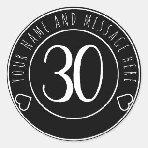 30th Birthday Party Cool Black and White Classic Round Sticker