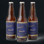 30th Birthday party dark navy blue gold cheers Beer Bottle Label<br><div class="desc">A 30th Birthday Party celebration for him, boy, guy in dark blue, navy blue background. The blue colour is uneven. With a faux gold frame and golden confetti sprinkle, golden coloured letters. Text: Cheers! Personalise and add a name and age 30, golden letters. The name is written with a modern...</div>