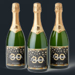 30th birthday party diamonds glitter black gold sparkling wine label<br><div class="desc">An elegant, glamourous and girly 30th birthday wine or sparkling wine bottle label. Black coloured faux glitter with faux golden diamond sprinkle and a golden frame. Templates for a name, age 30 and a date. Date of birth or the date of the party/anniversary. White and golden coloured letters. The name...</div>