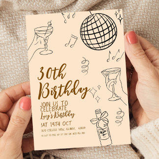 30th Birthday Party Disco Ball and Cocktails Invitation