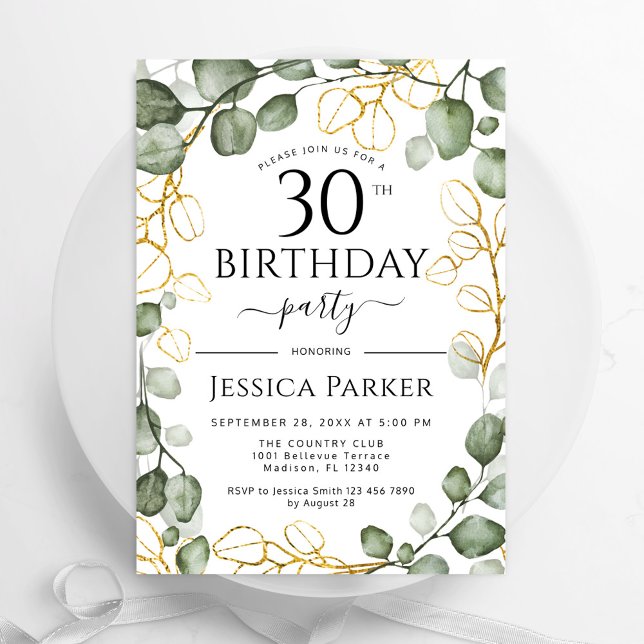 30th Birthday Party Eucalyptus Watercolor Invitation (Creator Uploaded)