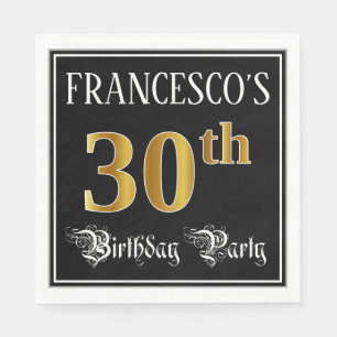 30th Birthday Party — Fancy Script, Faux Gold Look Napkin