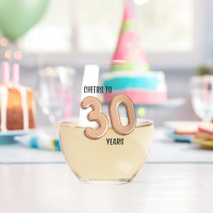 30th Birthday Party Faux 3d Gold Balloon Font Stemless Wine Glass