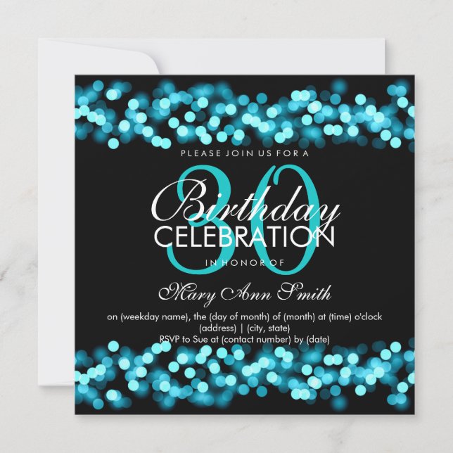 30th Birthday Party Faux Turquoise Hollywood Glam Invitation (Front)