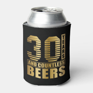 30th Birthday Party Favor Back and Gold Can Cooler