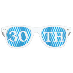 30th Birthday Party Favor Cool Blue White Retro Sunglasses