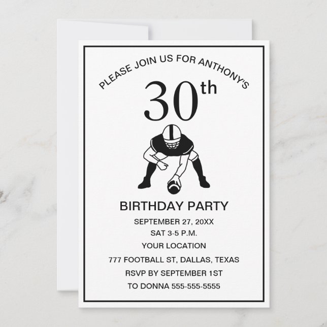 30th Birthday Party Football Black Dad Sport Invitation (Front)