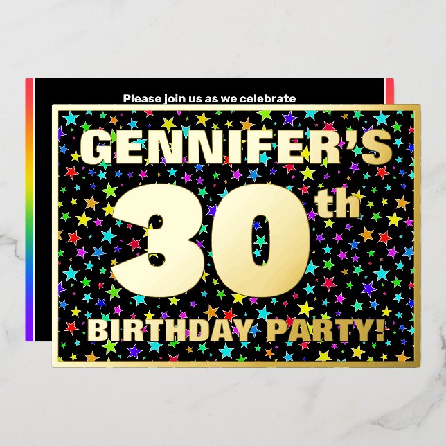 30th Birthday Party — Fun, Colourful Stars Pattern (Front/Back)