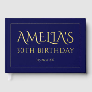 30th birthday party gold foil border navy blue guest book