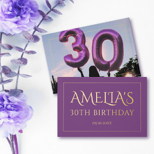 30th birthday party gold foil border purple guest book