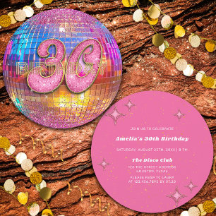 30th Birthday Party Gold Pink Glitter Disco Ball Invitation