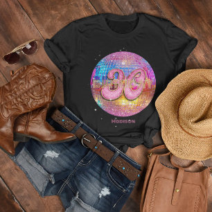 30th Birthday Party Gold Pink Glitter Disco Ball T-Shirt