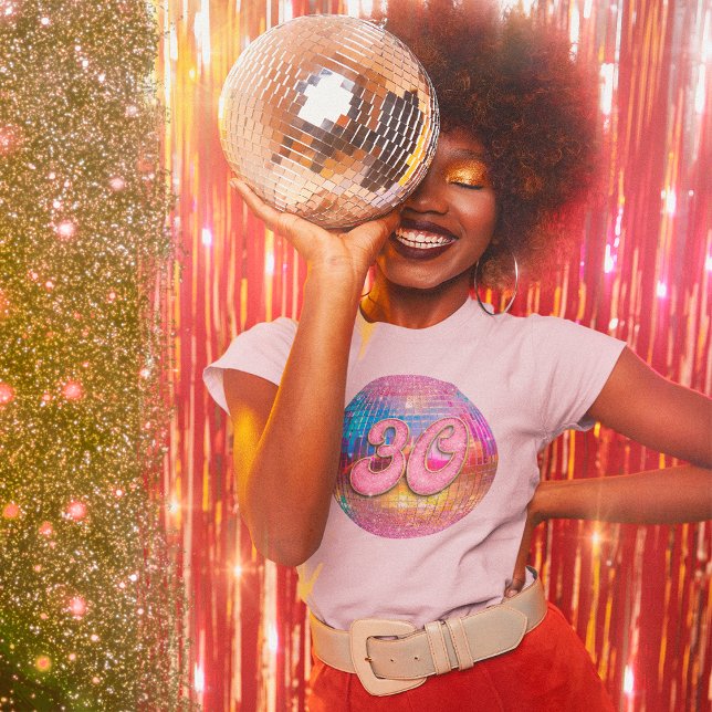 30th Birthday Party Gold Pink Glitter Disco Ball T-Shirt (Creator Uploaded)