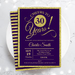 30th Birthday Party - Gold Purple ANY AGE Invitation<br><div class="desc">30th birthday party invitation for men or women. Elegant invite card in purple with faux glitter gold foil. Features typography script font. Cheers to 30 years! Can be personalised into any year. Perfect for a milestone adult bday celebration.</div>