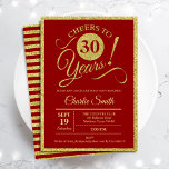 30th Birthday Party - Gold Red ANY AGE Invitation<br><div class="desc">30th birthday party invitation for men or women. Elegant invite card in red with faux glitter gold foil. Features typography script font. Cheers to 30 years! Can be personalised into any year. Perfect for a milestone adult bday celebration.</div>