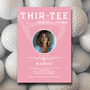 30th Birthday Party Golf Club Photo Pink Modern Invitation