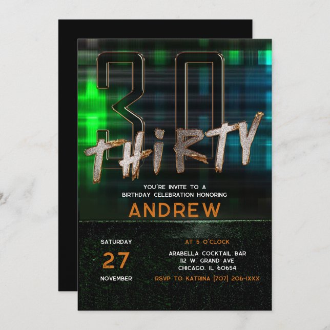 30th Birthday Party Ideas for Guys Invitation (Front/Back)