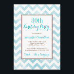 30th Birthday Party Invitation (blue)<br><div class="desc">Cute shower invitation with a pretty watercolor blue chevron pattern. Change the year to customise.</div>