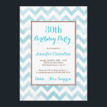 30th Birthday Party Invitation (blue)<br><div class="desc">Cute shower invitation with a pretty watercolor blue chevron pattern. Change the year to customise.</div>
