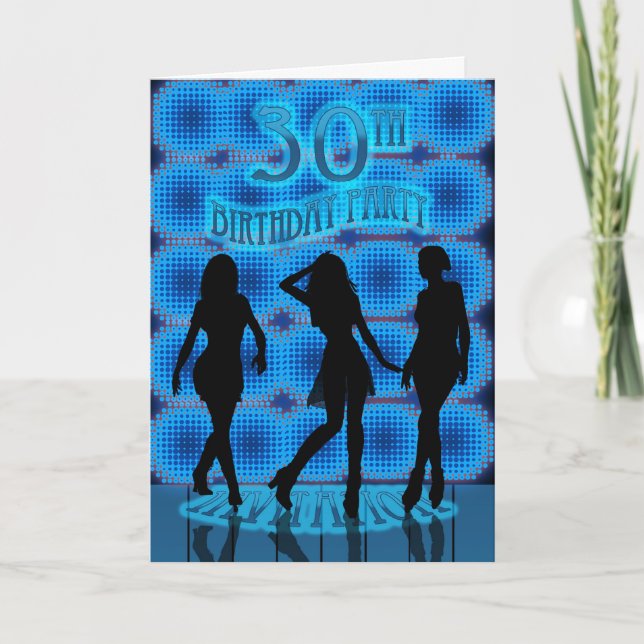 30th Birthday Party Invitation, Blue Neon With Dan Invitation (Front)