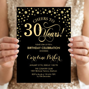 30th Birthday Party Invitation - Gold Black