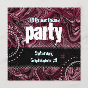 30th Birthday Party Invitation ~ Red Marbled