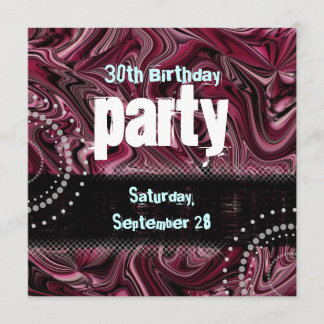30th Birthday Party Invitation ~ Red Marbled