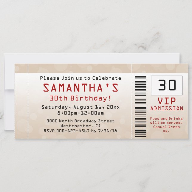 30th Birthday Party Invitation Sand Ticket (Front)
