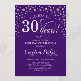 30th Birthday Party Invitation - Silver Purple