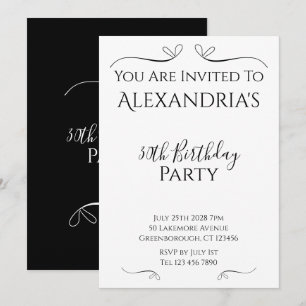 30th Birthday Party Modern Black and White Hearts Invitation