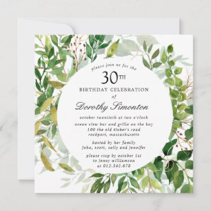 30th Birthday Party Modern Green Botanical Invitation